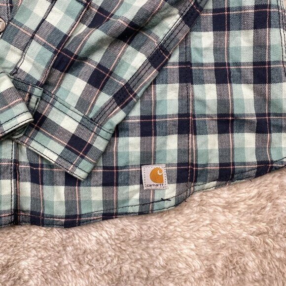 Carhartt Force Long Sleeve Button Shirt Womens M(8-10) Plaid Vented Hiking Gorp - Picture 7 of 16
